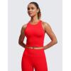 imageCRZ YOGA Womens Seamless Ribbed Longline High Neck Sports Bra  Racerback Padded Slim Fit Crop Tank Top with Built in PadsDeep Red