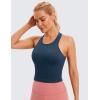 imageCRZ YOGA Womens Seamless Ribbed Longline High Neck Sports Bra  Racerback Padded Slim Fit Crop Tank Top with Built in PadsFrench Navy