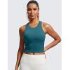 imageCRZ YOGA Womens Seamless Ribbed Longline High Neck Sports Bra  Racerback Padded Slim Fit Crop Tank Top with Built in PadsGreen Jade