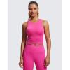 imageCRZ YOGA Womens Seamless Ribbed Longline High Neck Sports Bra  Racerback Padded Slim Fit Crop Tank Top with Built in PadsHibiscus Purple