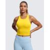 imageCRZ YOGA Womens Seamless Ribbed Longline High Neck Sports Bra  Racerback Padded Slim Fit Crop Tank Top with Built in PadsHigh Visibility Yellow