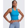 imageCRZ YOGA Womens Seamless Ribbed Longline High Neck Sports Bra  Racerback Padded Slim Fit Crop Tank Top with Built in PadsMadagascar Blue