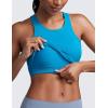 imageCRZ YOGA Womens Seamless Ribbed Longline High Neck Sports Bra  Racerback Padded Slim Fit Crop Tank Top with Built in PadsMadagascar Blue