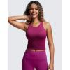 imageCRZ YOGA Womens Seamless Ribbed Longline High Neck Sports Bra  Racerback Padded Slim Fit Crop Tank Top with Built in PadsMagenta Purple