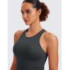 imageCRZ YOGA Womens Seamless Ribbed Longline High Neck Sports Bra  Racerback Padded Slim Fit Crop Tank Top with Built in PadsMysterious Grey