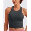 imageCRZ YOGA Womens Seamless Ribbed Longline High Neck Sports Bra  Racerback Padded Slim Fit Crop Tank Top with Built in PadsMysterious Grey