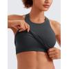imageCRZ YOGA Womens Seamless Ribbed Longline High Neck Sports Bra  Racerback Padded Slim Fit Crop Tank Top with Built in PadsMysterious Grey