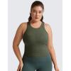 imageCRZ YOGA Womens Seamless Ribbed Longline High Neck Sports Bra  Racerback Padded Slim Fit Crop Tank Top with Built in PadsOlive Green