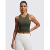 imageCRZ YOGA Womens Seamless Ribbed Longline High Neck Sports Bra  Racerback Padded Slim Fit Crop Tank Top with Built in PadsOlive Green