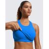 imageCRZ YOGA Womens Seamless Ribbed Longline High Neck Sports Bra  Racerback Padded Slim Fit Crop Tank Top with Built in PadsSparkle Blue