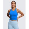 imageCRZ YOGA Womens Seamless Ribbed Longline High Neck Sports Bra  Racerback Padded Slim Fit Crop Tank Top with Built in PadsSparkle Blue