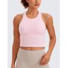 imageCRZ YOGA Womens Seamless Ribbed Longline High Neck Sports Bra  Racerback Padded Slim Fit Crop Tank Top with Built in PadsStrawberry Pink