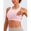 imageCRZ YOGA Womens Seamless Ribbed Longline High Neck Sports Bra  Racerback Padded Slim Fit Crop Tank Top with Built in PadsStrawberry Pink
