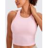 imageCRZ YOGA Womens Seamless Ribbed Longline High Neck Sports Bra  Racerback Padded Slim Fit Crop Tank Top with Built in PadsStrawberry Pink