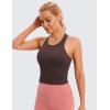 imageCRZ YOGA Womens Seamless Ribbed Longline High Neck Sports Bra  Racerback Padded Slim Fit Crop Tank Top with Built in PadsTaupe