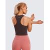 imageCRZ YOGA Womens Seamless Ribbed Longline High Neck Sports Bra  Racerback Padded Slim Fit Crop Tank Top with Built in PadsTaupe