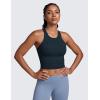 imageCRZ YOGA Womens Seamless Ribbed Longline High Neck Sports Bra  Racerback Padded Slim Fit Crop Tank Top with Built in PadsTrue Navy