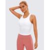 imageCRZ YOGA Womens Seamless Ribbed Longline High Neck Sports Bra  Racerback Padded Slim Fit Crop Tank Top with Built in PadsWhite