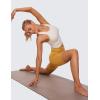 imageCRZ YOGA Womens Seamless Ribbed Longline High Neck Sports Bra  Racerback Padded Slim Fit Crop Tank Top with Built in PadsWhite Apricot