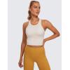 imageCRZ YOGA Womens Seamless Ribbed Longline High Neck Sports Bra  Racerback Padded Slim Fit Crop Tank Top with Built in PadsWhite Apricot