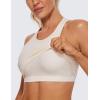 imageCRZ YOGA Womens Seamless Ribbed Longline High Neck Sports Bra  Racerback Padded Slim Fit Crop Tank Top with Built in PadsWhite Apricot