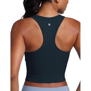 imageCRZ YOGA Womens Seamless Ribbed Longline High Neck Sports Bra  Racerback Padded Slim Fit Crop Tank Top with Built in PadsTrue Navy