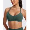 imageCRZ YOGA Butterluxe Womens Ruched V Neck Sports Bra  Y Back Spaghetti Thin Strap Wireless Padded Yoga Crop TopDark Forest Green