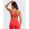 imageCRZ YOGA Butterluxe Womens Ruched V Neck Sports Bra  Y Back Spaghetti Thin Strap Wireless Padded Yoga Crop TopDeep Red