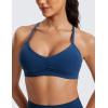 imageCRZ YOGA Butterluxe Womens Ruched V Neck Sports Bra  Y Back Spaghetti Thin Strap Wireless Padded Yoga Crop TopFrench Navy