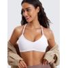 imageCRZ YOGA Butterluxe Womens Ruched V Neck Sports Bra  Y Back Spaghetti Thin Strap Wireless Padded Yoga Crop TopWhite