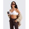 imageCRZ YOGA Butterluxe Womens Ruched V Neck Sports Bra  Y Back Spaghetti Thin Strap Wireless Padded Yoga Crop TopWhite