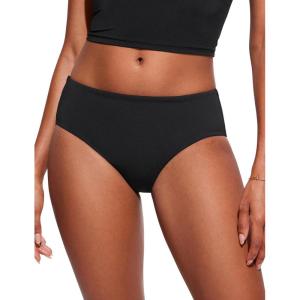 imageCRZ YOGA Bikini Bottoms for Women Mid Rise Full Coverage Bathing Suit Swimsuit Basic Swim BriefsBlack