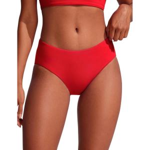 imageCRZ YOGA Bikini Bottoms for Women Mid Rise Full Coverage Bathing Suit Swimsuit Basic Swim BriefsDeep Red