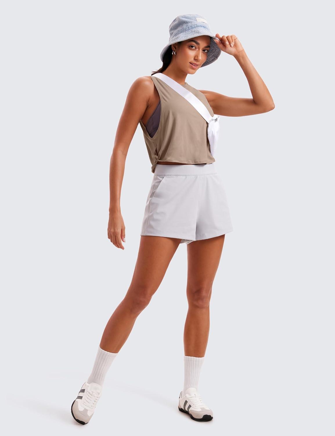 imageCRZ YOGA Pima Cotton Cropped Workout Tank Tops for Women  Sleeveless Sports Athletic Yoga Running Gym Crop ShirtsMortar Color