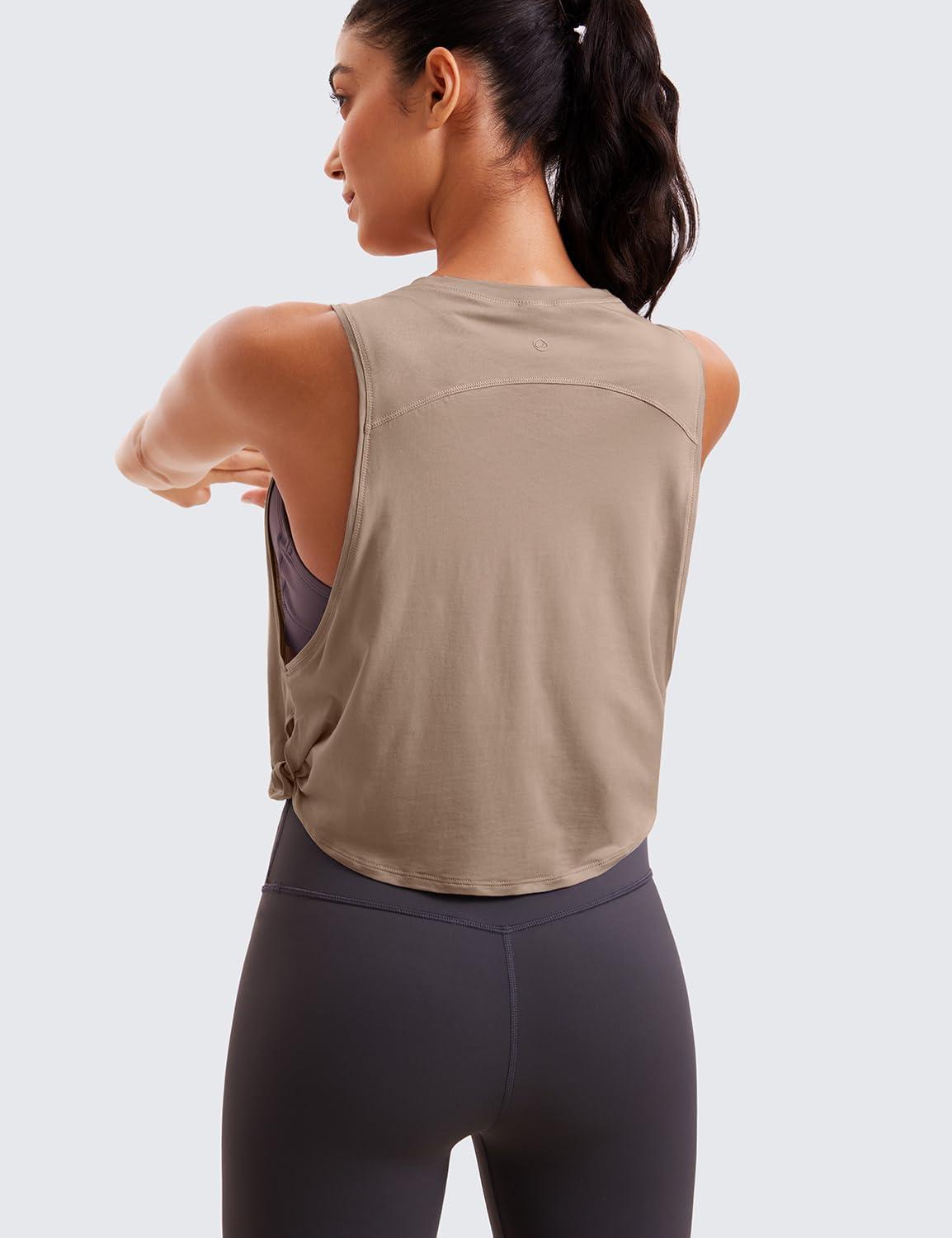 imageCRZ YOGA Pima Cotton Cropped Workout Tank Tops for Women  Sleeveless Sports Athletic Yoga Running Gym Crop ShirtsMortar Color