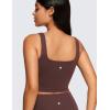 imageCRZ YOGA Butterluxe Womens Square Neck Longline Sports Bra  Workout Crop Tank Tops Padded Yoga Camisole with Built in PadsTaupe