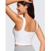 imageCRZ YOGA Butterluxe Womens Square Neck Longline Sports Bra  Workout Crop Tank Tops Padded Yoga Camisole with Built in PadsWhite