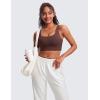 imageCRZ YOGA Butterluxe Womens U Back Sports Bra  Scoop Neck Padded Low Impact Yoga Clothes Workout Crop Top with Built in PadsTaupe