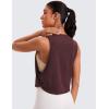 imageCRZ YOGA Pima Cotton Cropped Workout Tank Tops for Women  Sleeveless Sports Athletic Yoga Running Gym Crop ShirtsDeep Armholedark Red