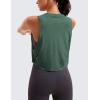 imageCRZ YOGA Pima Cotton Cropped Workout Tank Tops for Women  Sleeveless Sports Athletic Yoga Running Gym Crop ShirtsDeep Armholegraphite Green