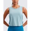 imageCRZ YOGA Pima Cotton Cropped Workout Tank Tops for Women  Sleeveless Sports Athletic Yoga Running Gym Crop ShirtsDeep Armholepure Blue