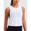 imageCRZ YOGA Pima Cotton Cropped Workout Tank Tops for Women  Sleeveless Sports Athletic Yoga Running Gym Crop ShirtsDeep Armholewhite