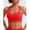 imageCRZ YOGA Womens Butterluxe Strappy Longline Sports Bra  Molded Cup Double Spaghetti Strap Workout Yoga Crop Top AthleticDeep Red