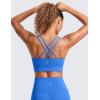 imageCRZ YOGA Womens Butterluxe Strappy Longline Sports Bra  Molded Cup Double Spaghetti Strap Workout Yoga Crop Top AthleticSparkle Blue