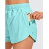 imageCRZ YOGA Womens High Waisted Running Shorts Mesh Liner 3 Dolphin Quick Dry for Athletic Gym Track Workout with Zip PocketTurquoise