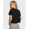 imageCRZ YOGA Womens Pima Cotton Workout Short Sleeve Shirts Loose Athletic Crop Tops Gym Casual Cropped TShirtBlack