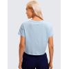 imageCRZ YOGA Womens Pima Cotton Workout Short Sleeve Shirts Loose Athletic Crop Tops Gym Casual Cropped TShirtBlue Linen