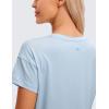 imageCRZ YOGA Womens Pima Cotton Workout Short Sleeve Shirts Loose Athletic Crop Tops Gym Casual Cropped TShirtBlue Linen