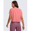imageCRZ YOGA Womens Pima Cotton Workout Short Sleeve Shirts Loose Athletic Crop Tops Gym Casual Cropped TShirtBriar Rose