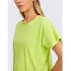 imageCRZ YOGA Womens Pima Cotton Workout Short Sleeve Shirts Loose Athletic Crop Tops Gym Casual Cropped TShirtBright Verdancy